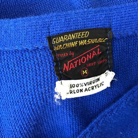Vintage 60s 70s Mens Cardigan Blue Braided Golf Grandpa Sweater - Picture 7 of 7